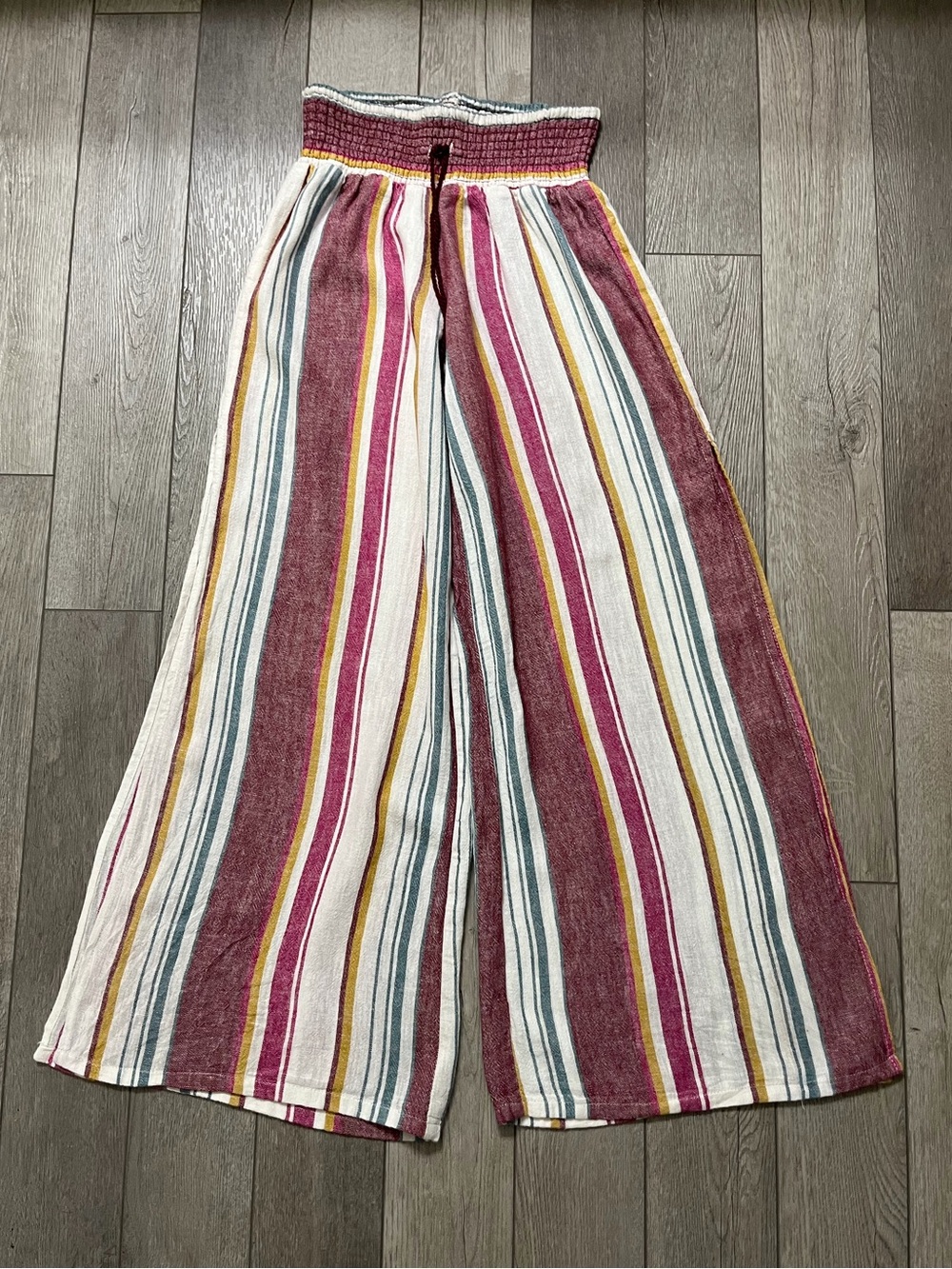 Vanilla Star Multicolor Striped Linen— Pink, White & Yellow Pants Small/XS